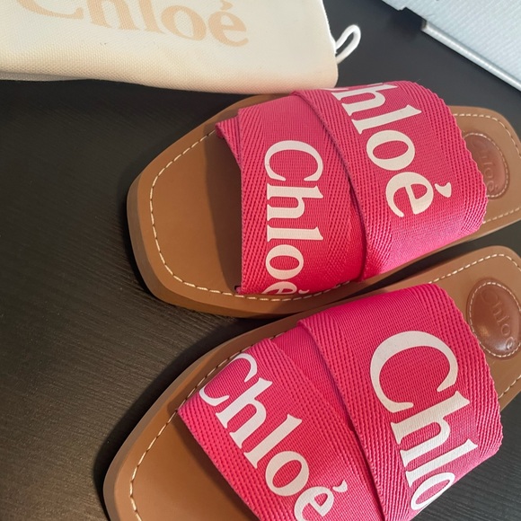 Chloé Woody Flat Logo Ribbon Slide Sandal - Picture 4 of 6